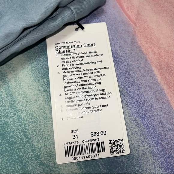 Lululemon Commission Short Classic 7“ CHBY/WHT Blue Men's Size 31 - Picture 2 of 6